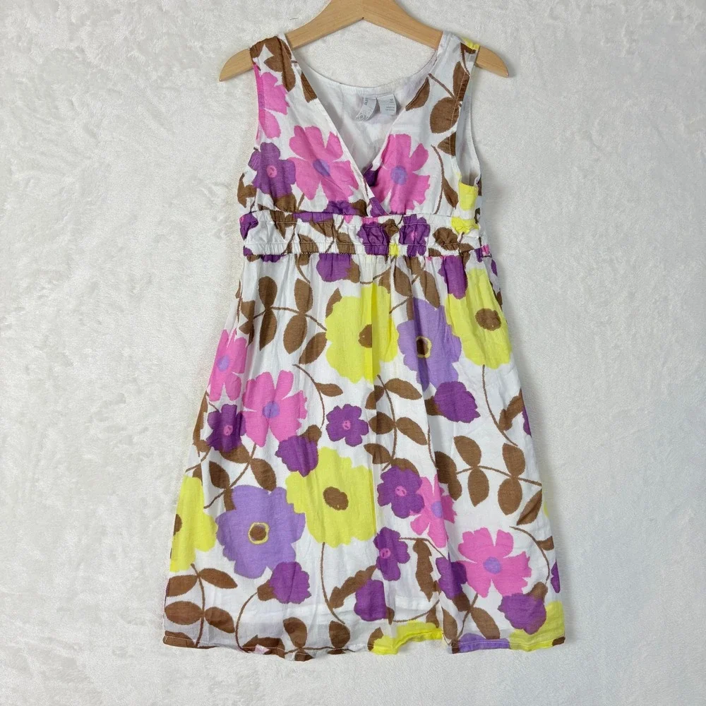 Old Navy Floral Sundress Kids Size 8 White Pink Yellow Good‎ Smocked Cotton